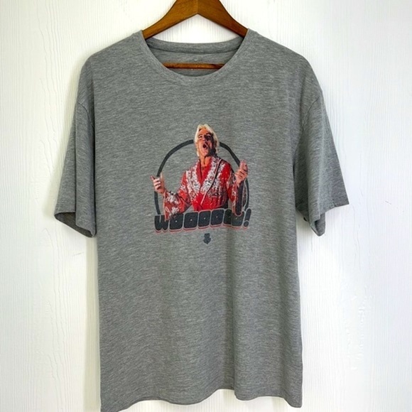 Gildan - Woooooo Ric Flair 80s Graphic WWE Gray Short Sleeve T Shirt Size XL - Picture 7 of 9